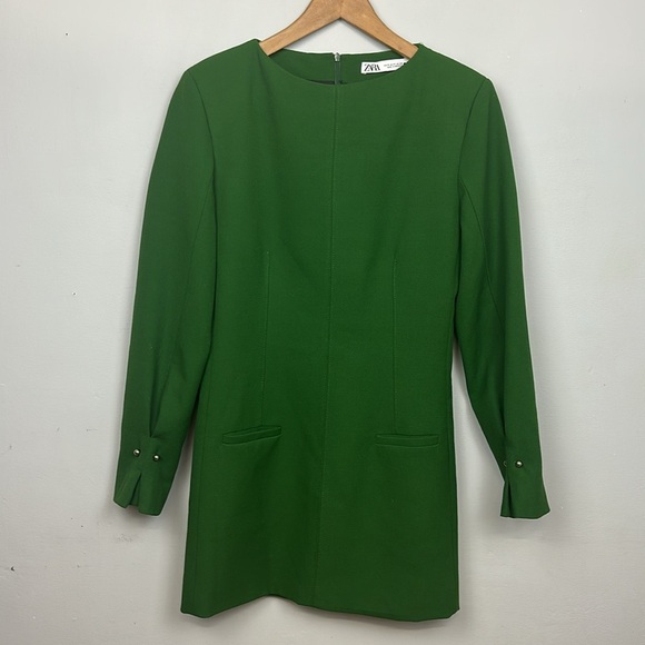 Zara Tailored Green Long Sleeve Mini Dress Sz M - Picture 9 of 16